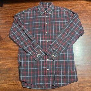 Burberry London Mens Small Red Long Sleeve Button Up Plaid Made In USA Cotton